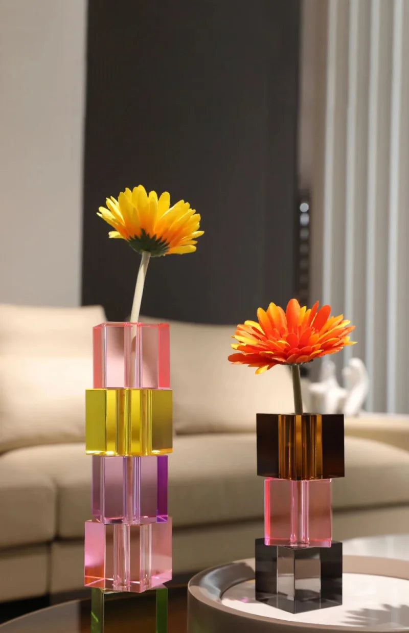 Pixel Block Crystal Glass Vase