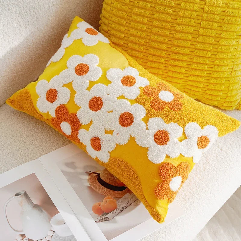 Sweet Daisy Embroidered Pillow Yellow Rectangle