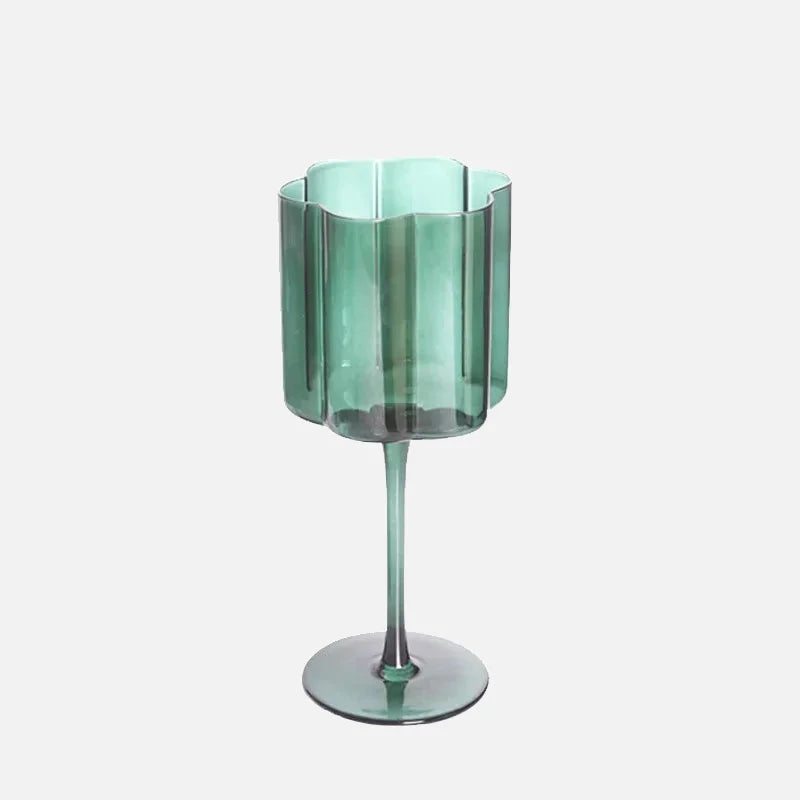 Wave Rim Glass Collection Emerald Green Wine Glass