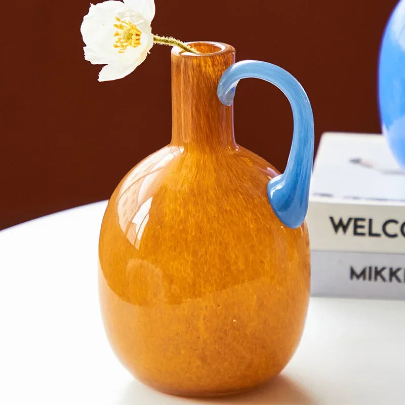 Sunset Pour Colorblock Glass Vase Brown