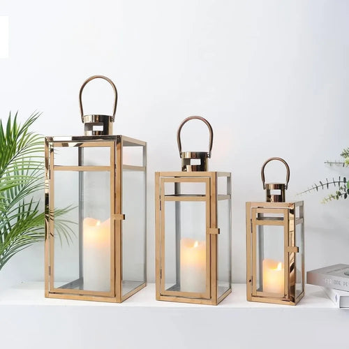 Candle Lanterns 3-Piece Set Rose Gold