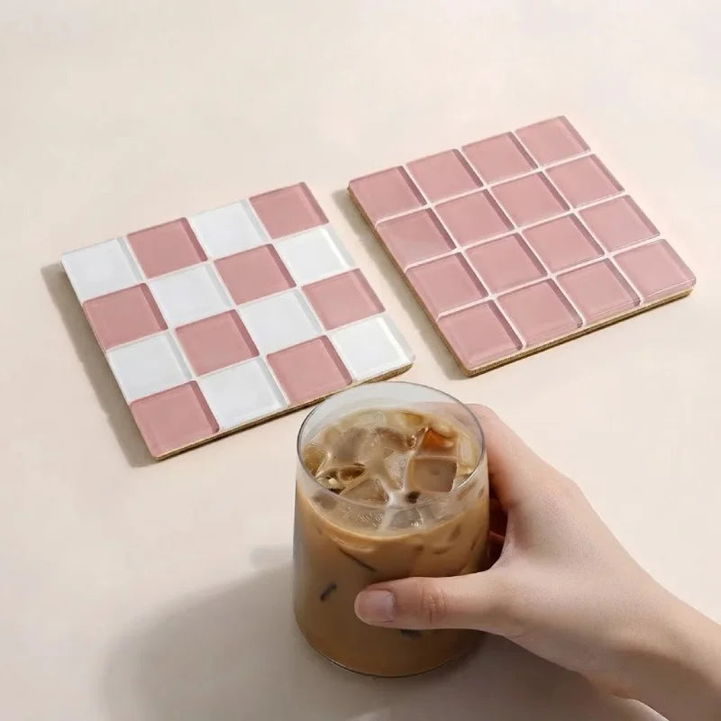 Checker Tile Coaster Set