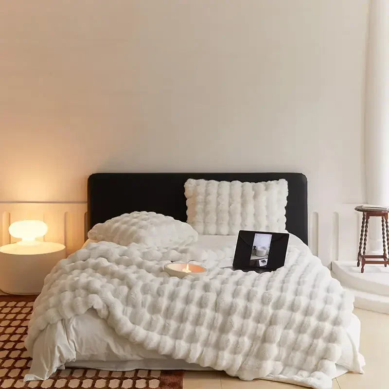 Rabbit Faux Fur Throw Blanket White