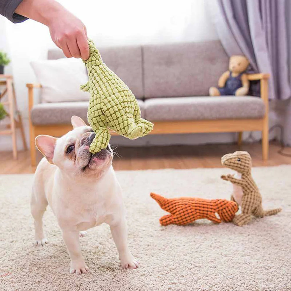 Plush Dinosaur Squeaky Dog Toy – Soft Chew Toy for Small & Medium Dogs
