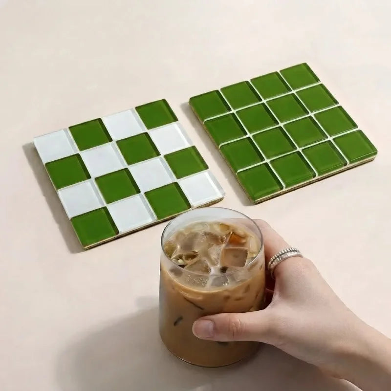 Checker Tile Coaster Set