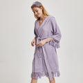 White Cotton Hooded Bathrobe With Tassels - 2 Colors