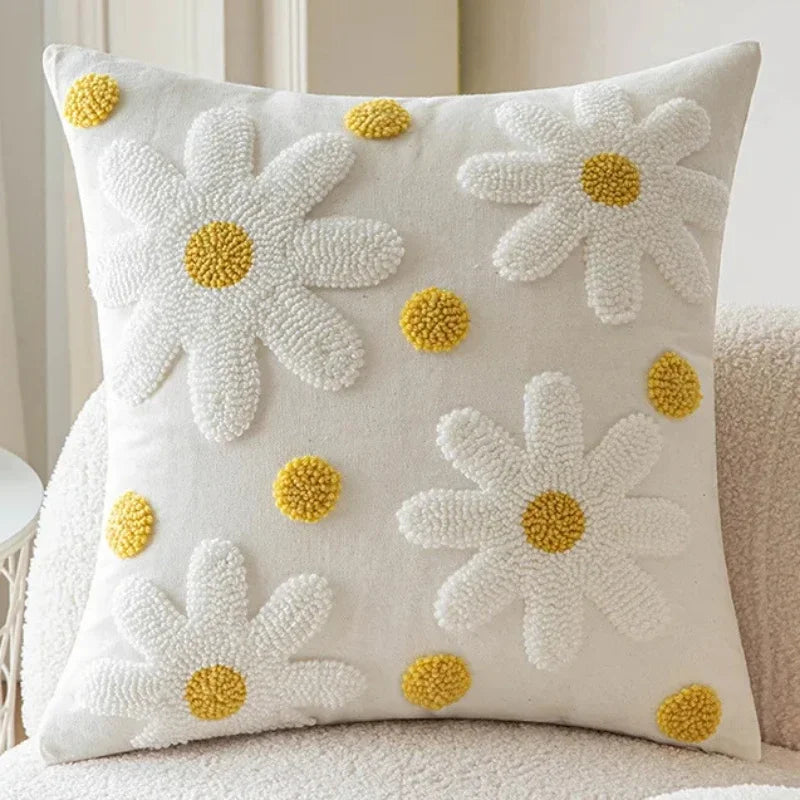 Sweet Daisy Embroidered Pillow White Daisy Square
