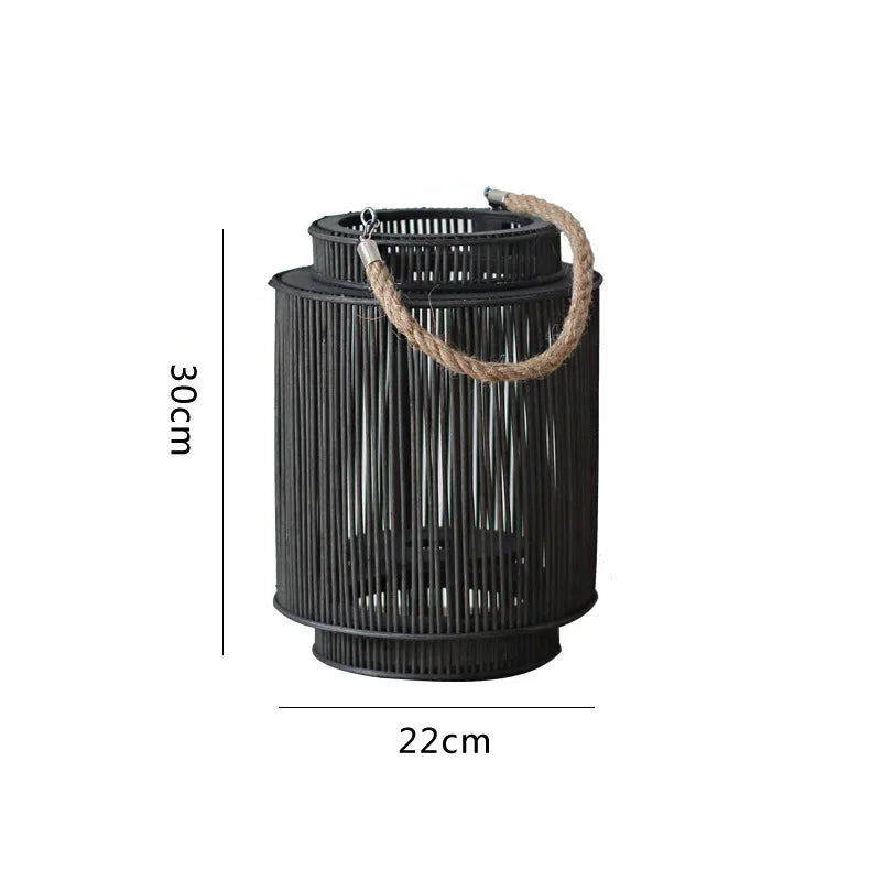 Imitation Bamboo LED Candle Lantern Black