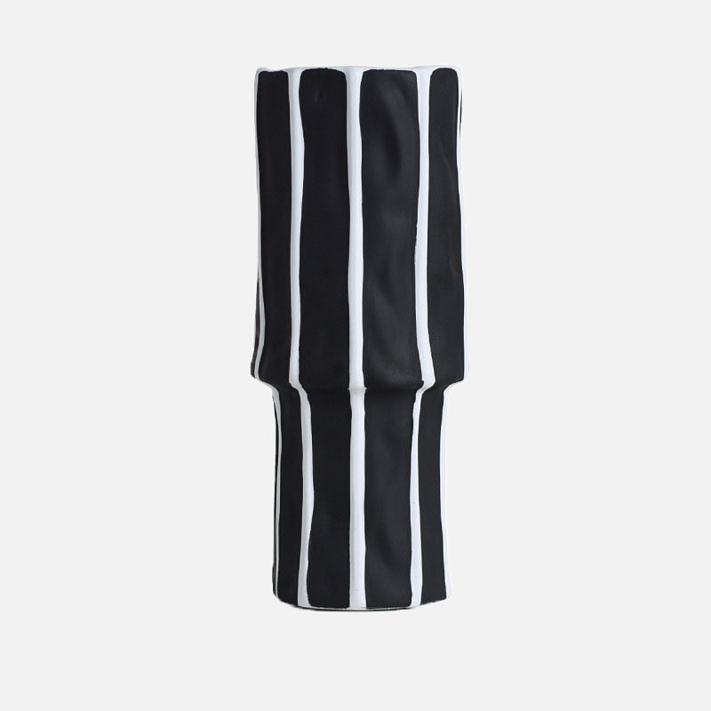 Santo Black and White Geometric Ceramic Vase Large Curvy