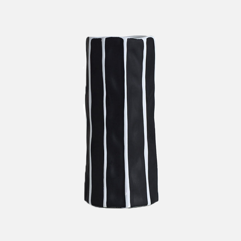 Santo Black and White Geometric Ceramic Vase Large Straight
