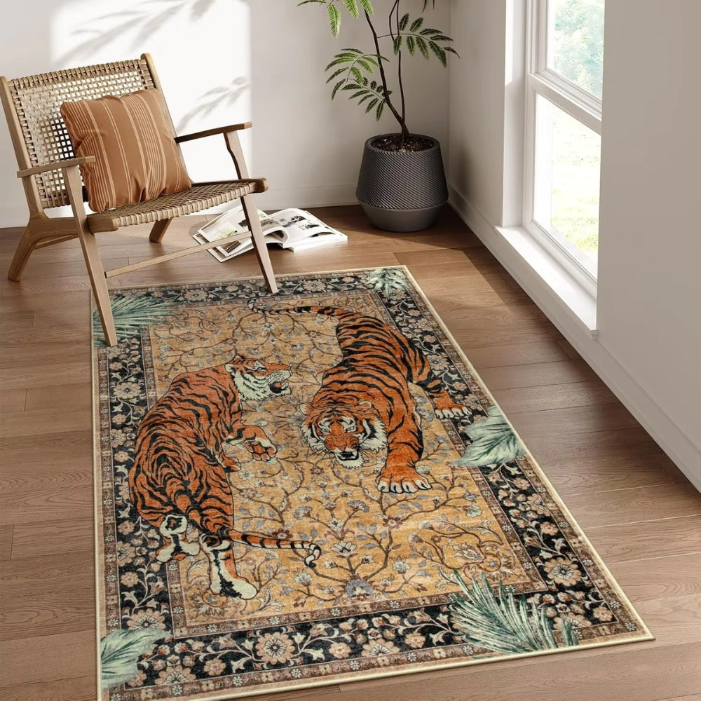 Savage Grace Tiger Tapestry Carpet Rug Golden Stripes