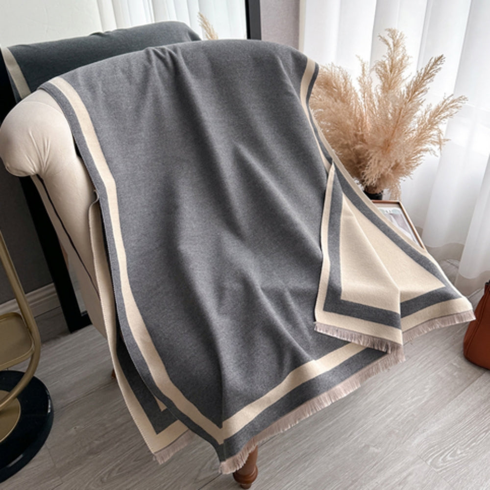 Savéra Striped Double-Sided Poncho Scarf Graphite Pearl