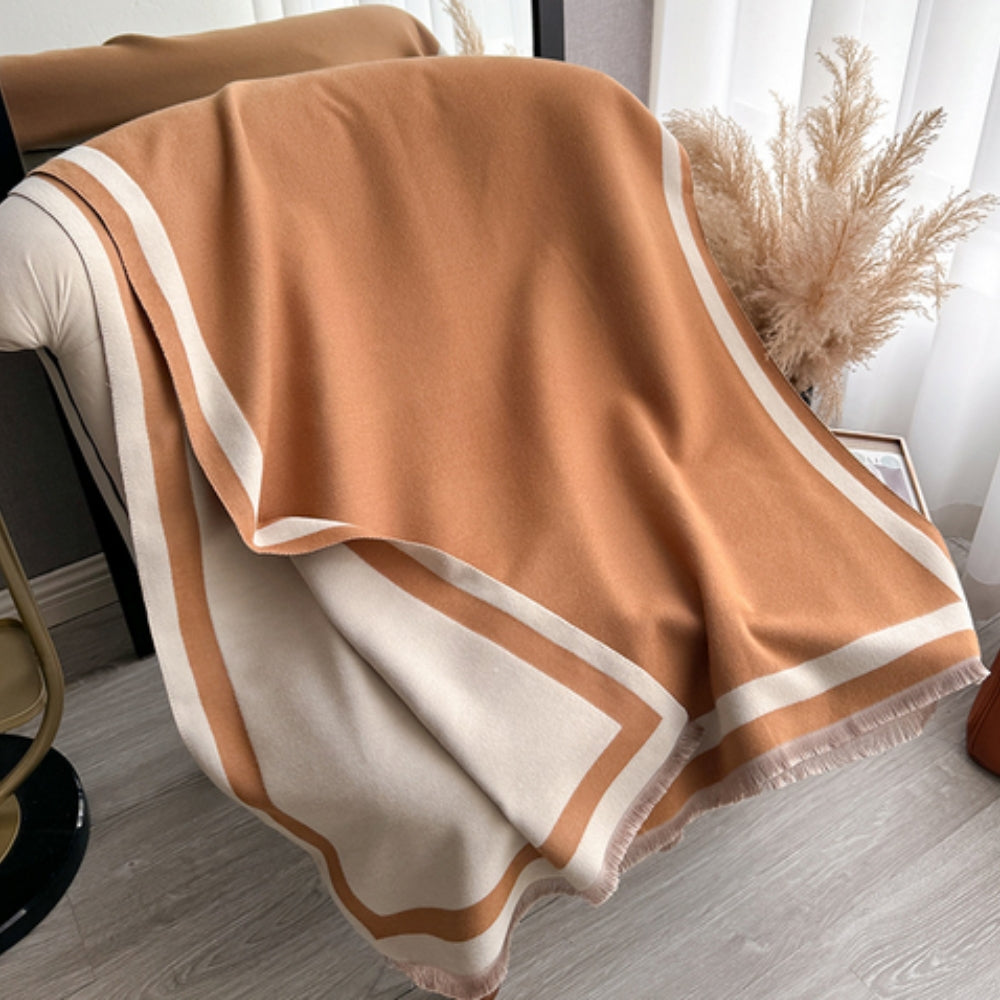 Savéra Striped Double-Sided Poncho Scarf Honey Cream