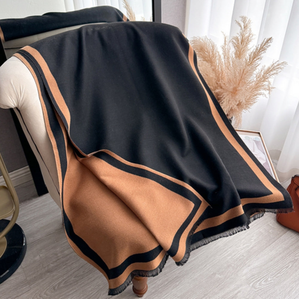Savéra Striped Double-Sided Poncho Scarf Noir Caramel