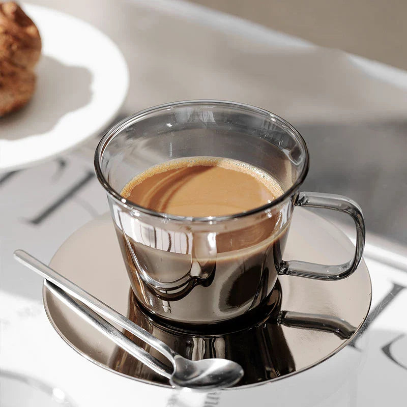 Glimmer Grey Luxury Glass Cup and Saucer Set