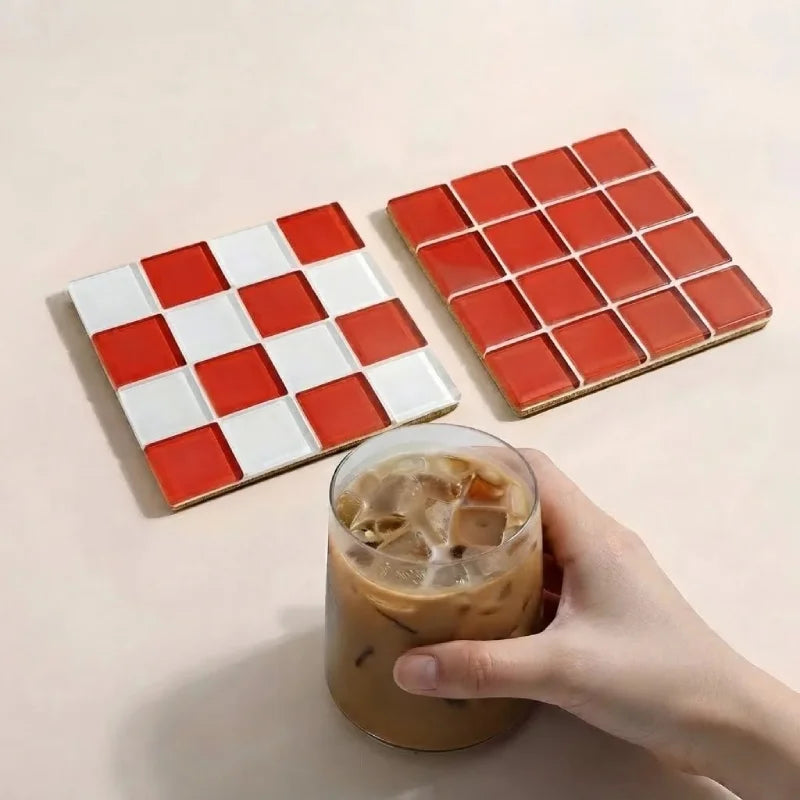 Checker Tile Coaster Set