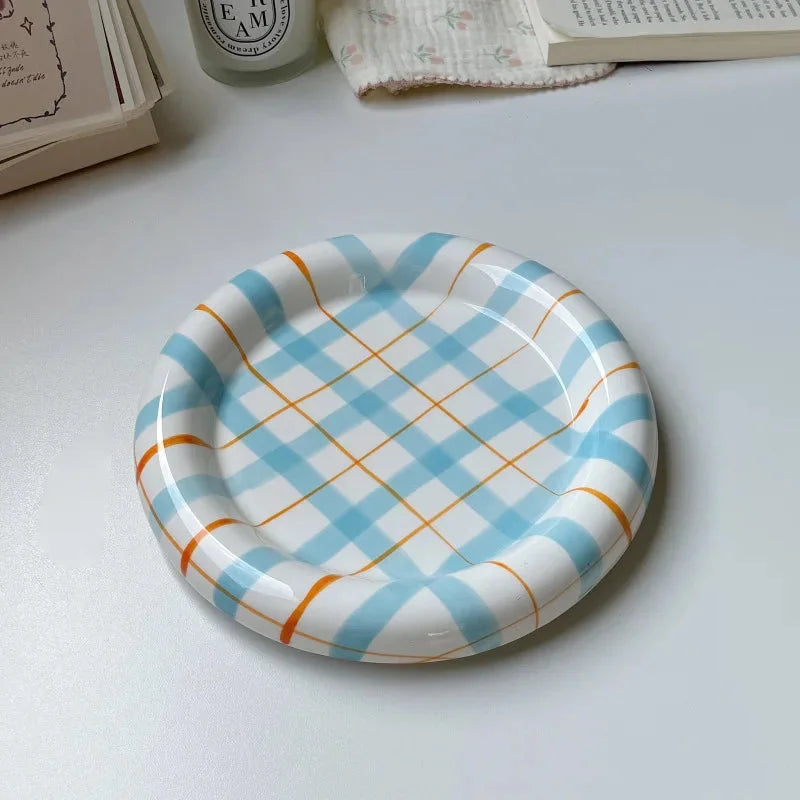 Gridline Ceramic Plates Large Blue