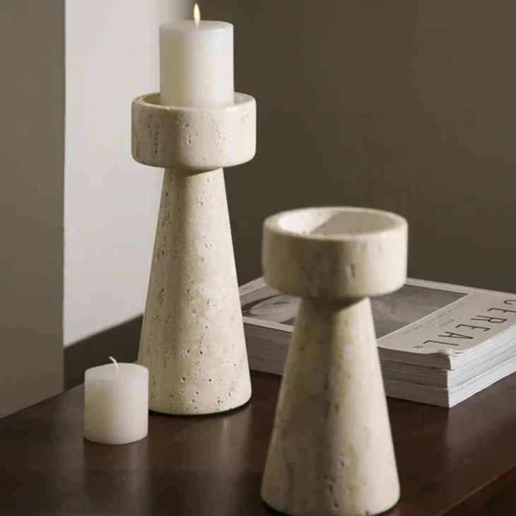 Faux Travertine Stone Candle Holder