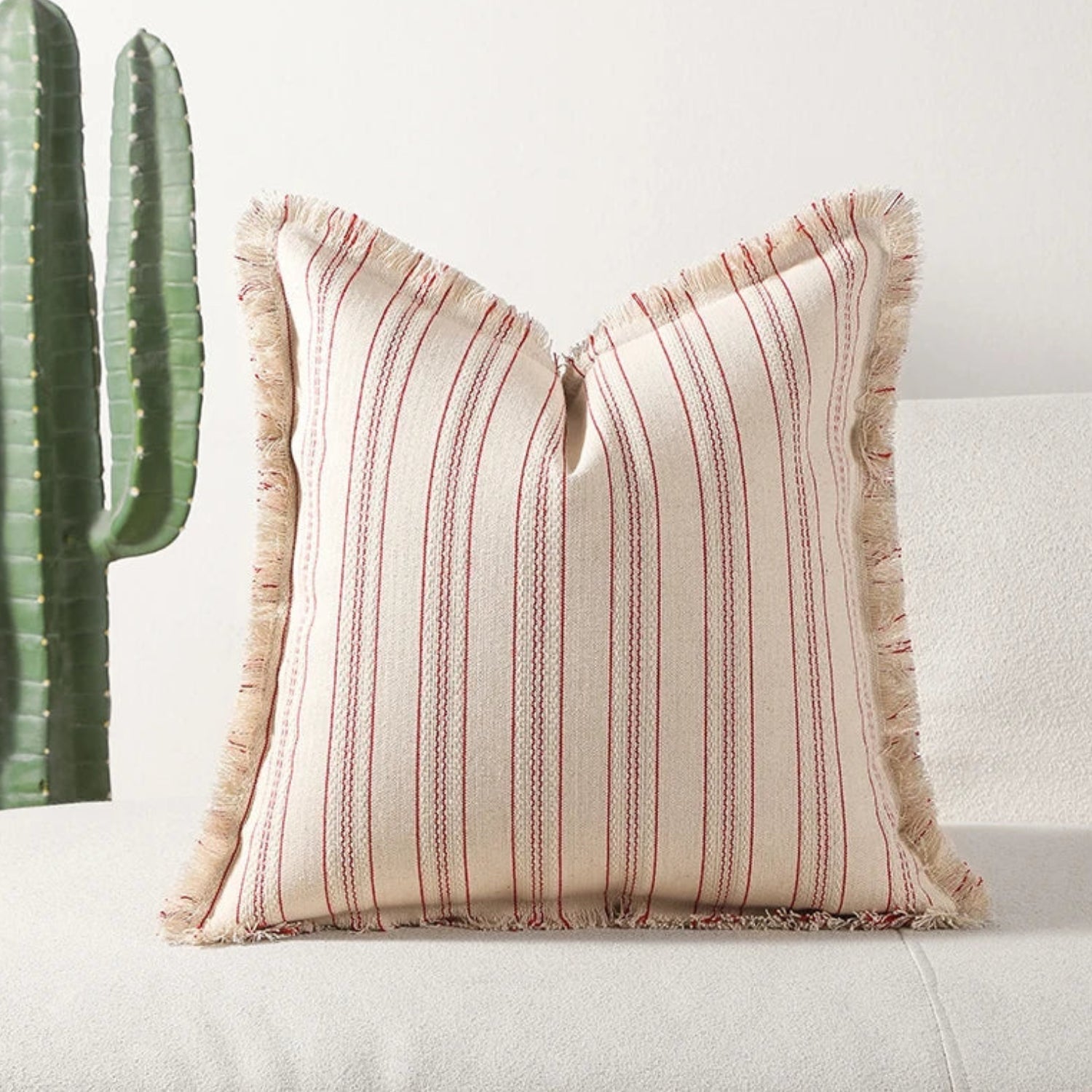 Scandi Stripe Textured Fringe Cushion Cover Blush Thread