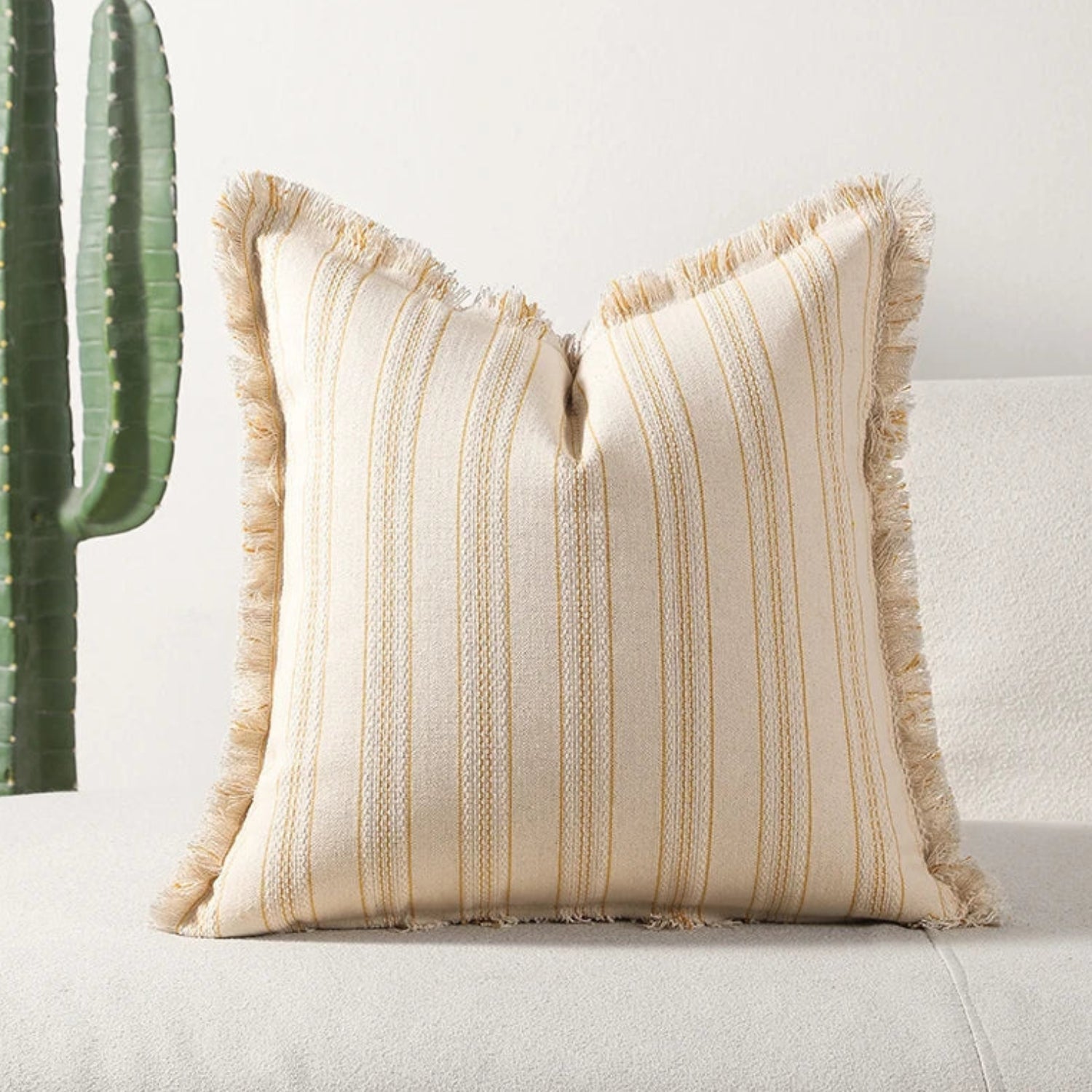 Scandi Stripe Textured Fringe Cushion Cover Sunbeam Gold
