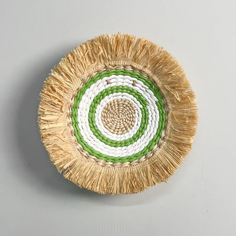 Scandinavian Raffia Straw Woven Wall Green White