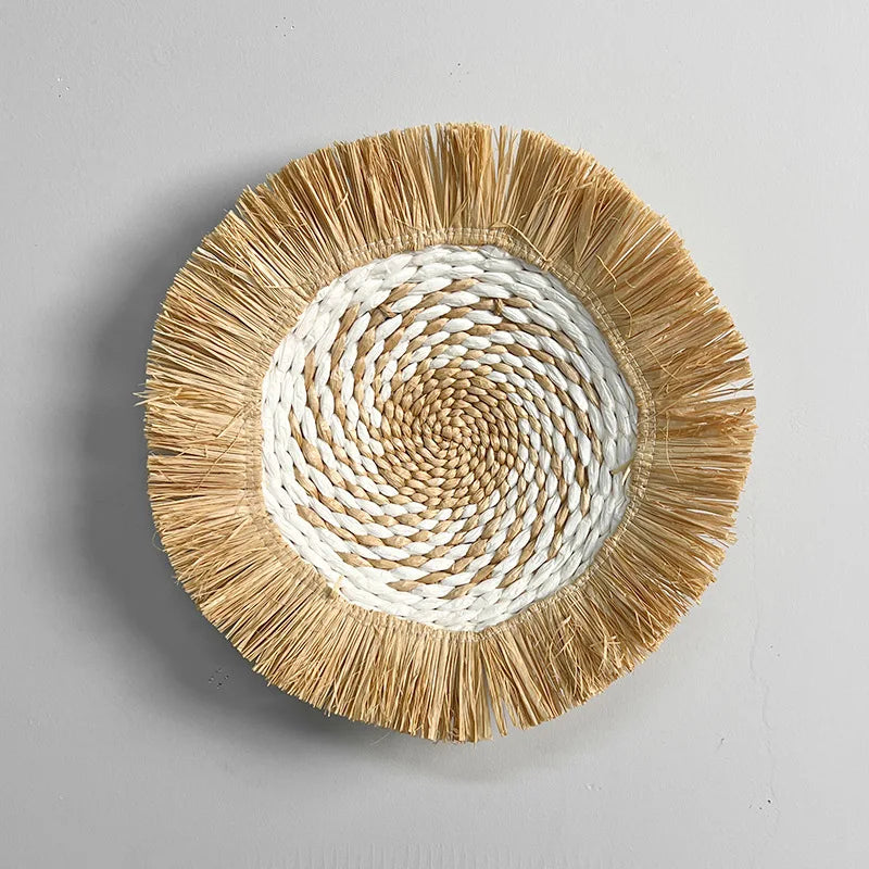 Scandinavian Raffia Straw Woven Wall White
