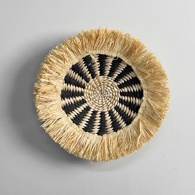 Scandinavian Raffia Straw Woven Wall Black