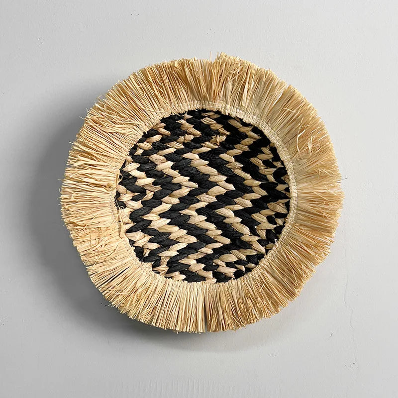 Scandinavian Raffia Straw Woven Wall Zigzag Black