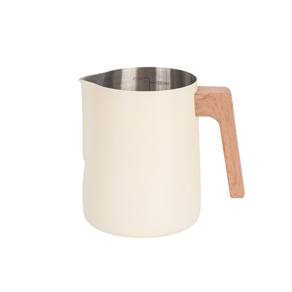 Scandinavian Wood Handle Stainless Milk Pitcher Soft Cream