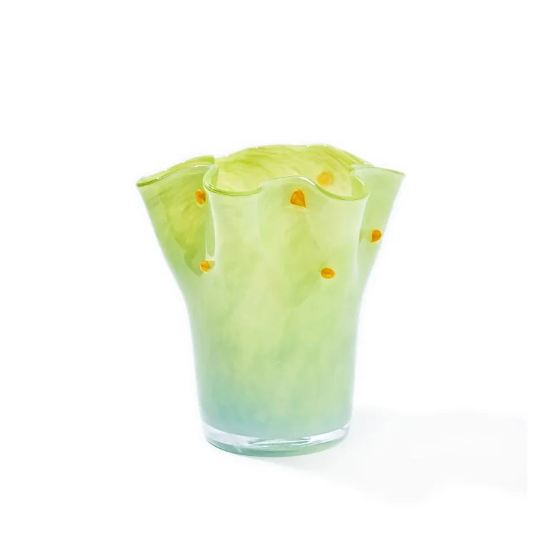 Taffy Wave Glass Flower Vase Dotted Green