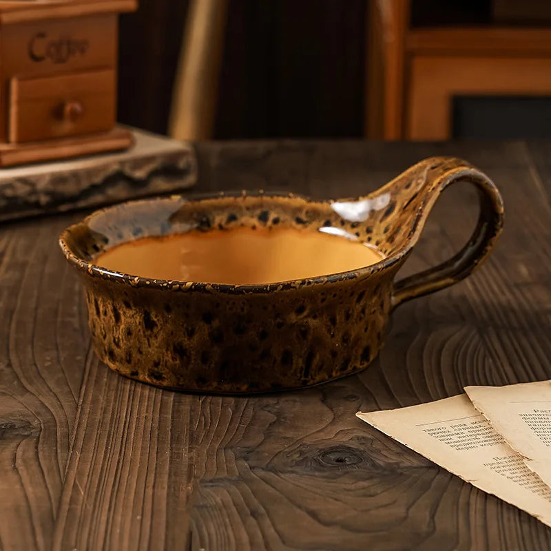 Rustic Ceramic Oatmeal Bowl Brown
