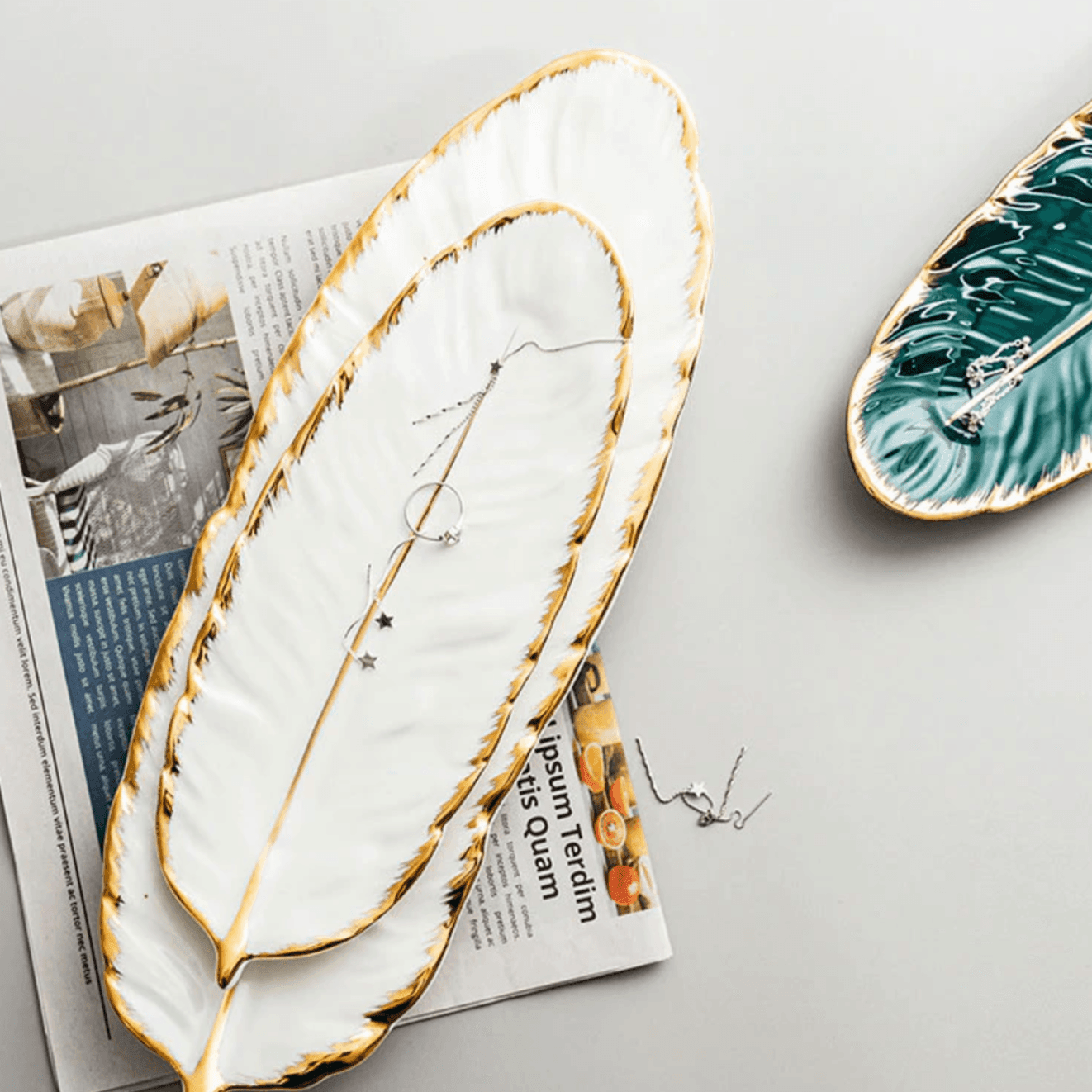 Leaf Ceramic Platters White