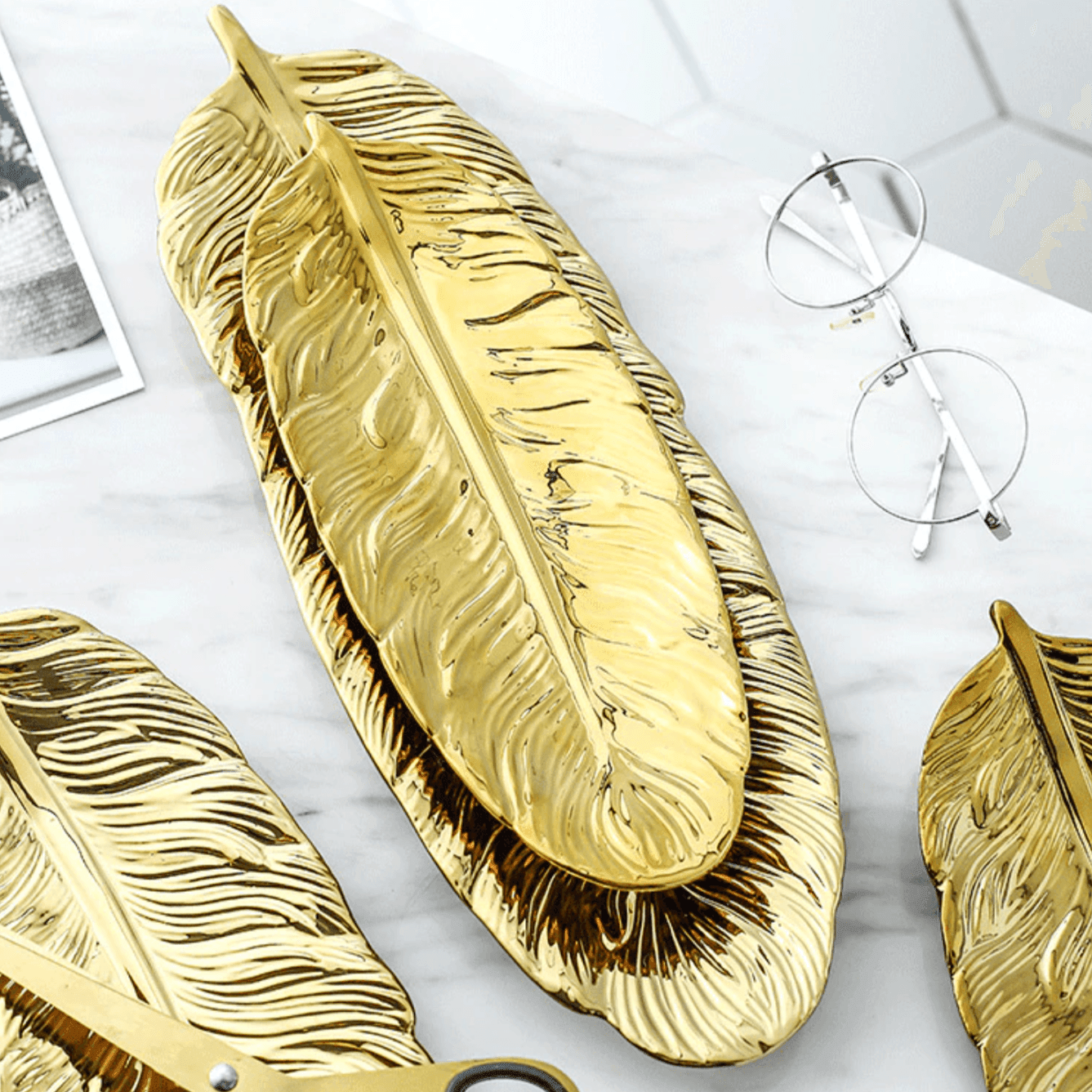 Leaf Ceramic Platters Gold