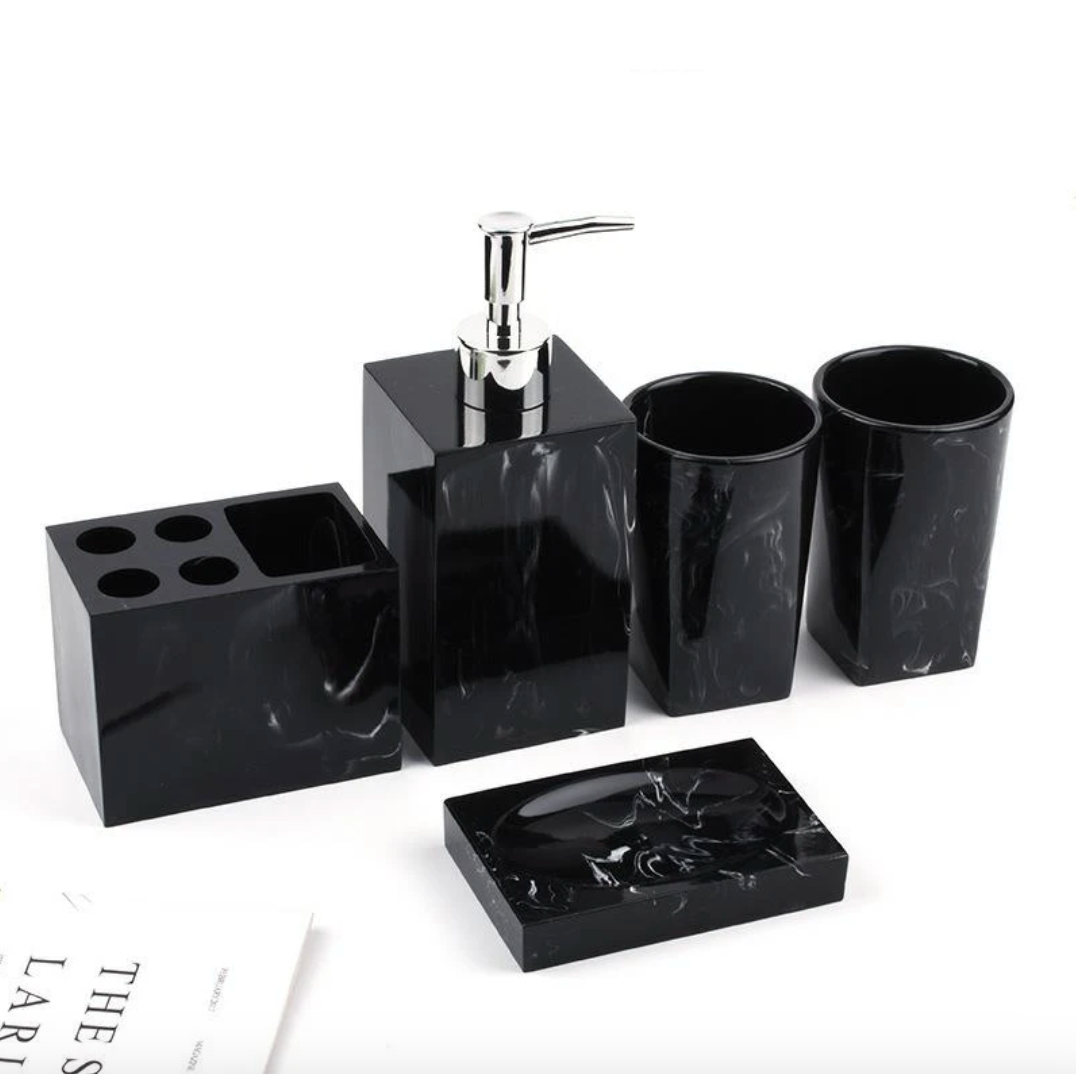 Milan Marble 5-Piece Bathroom Set Black