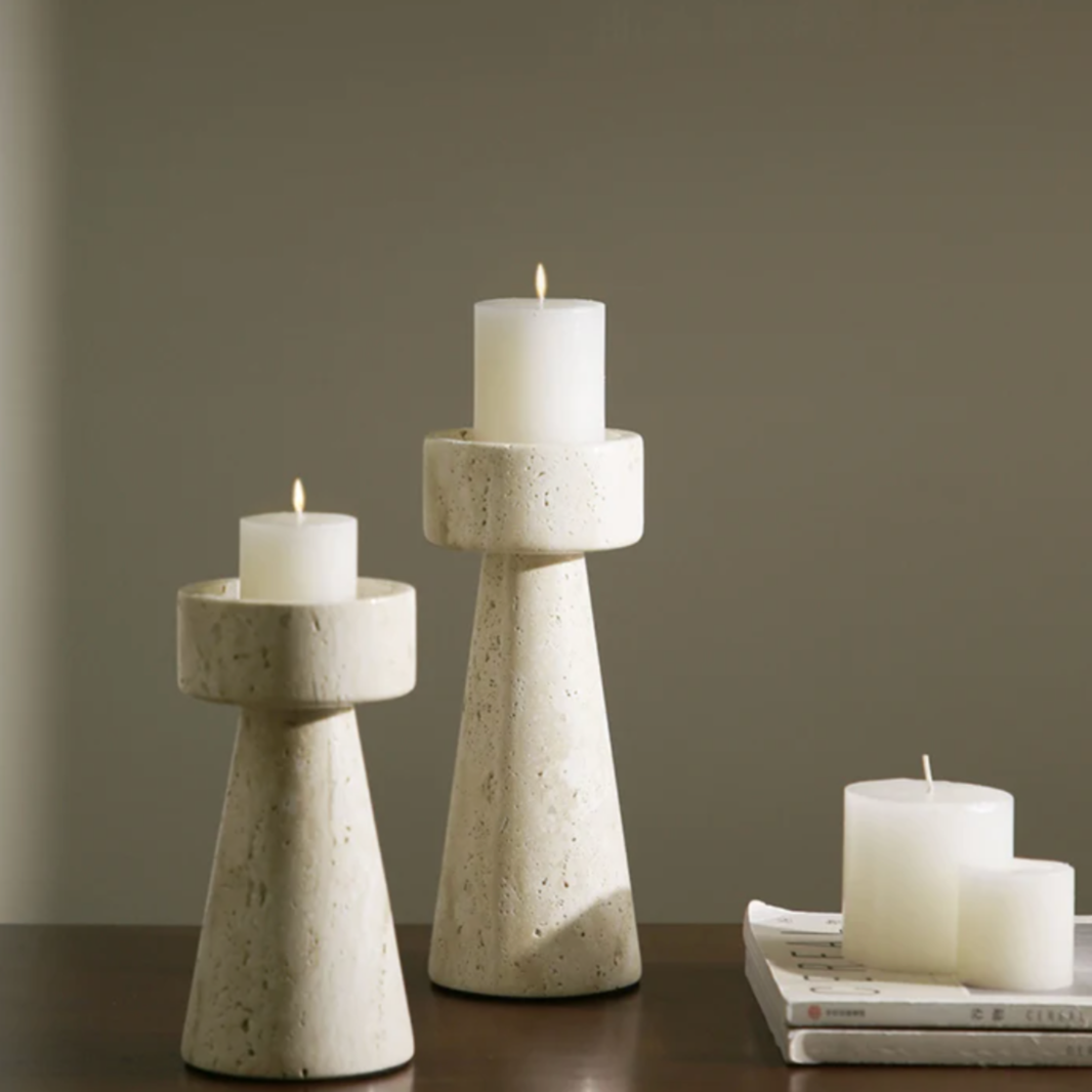 Faux Travertine Stone Candle Holder