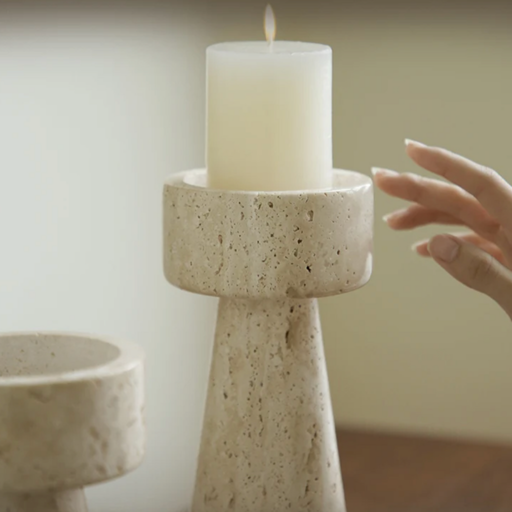 Faux Travertine Stone Candle Holder