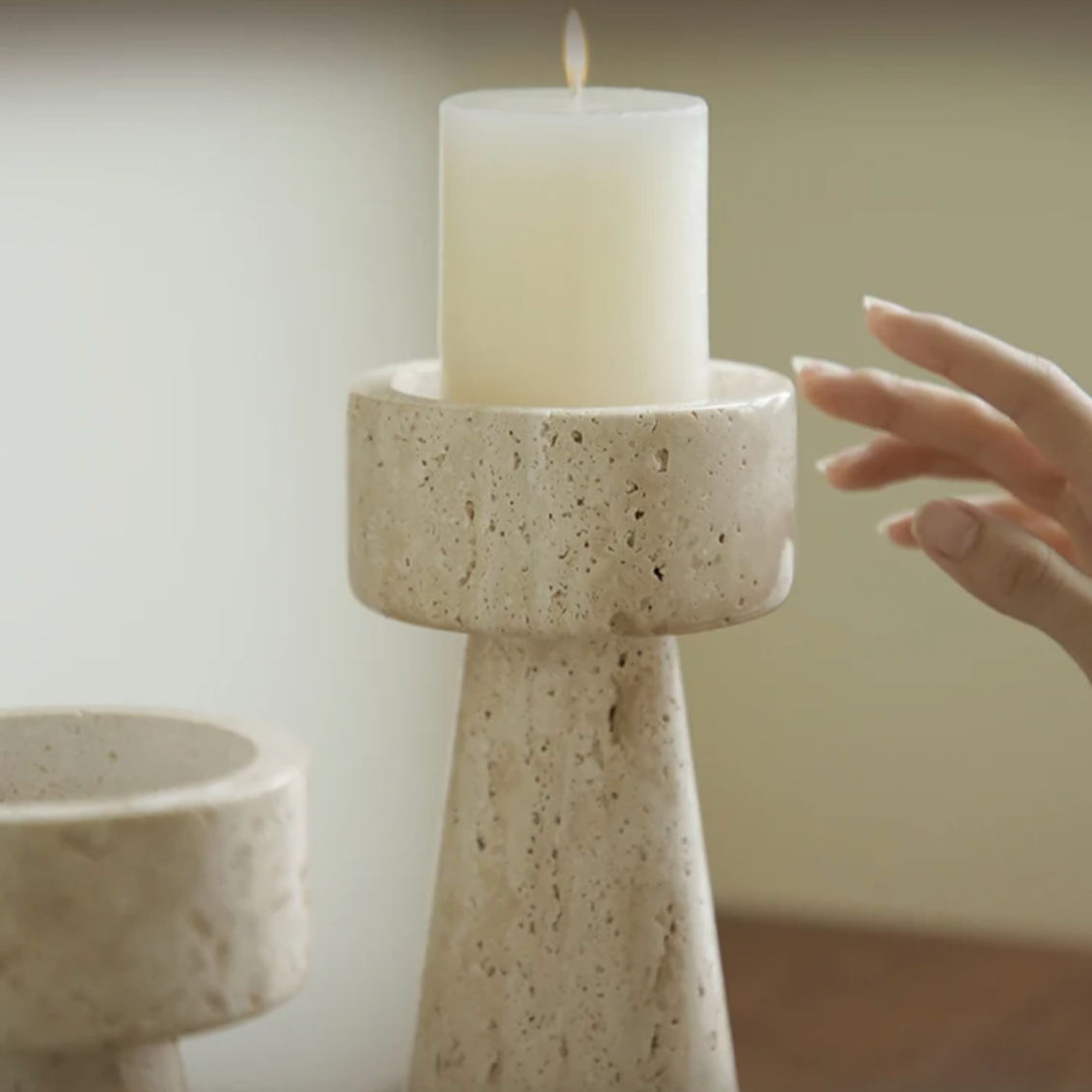 Faux Travertine Stone Candle Holder