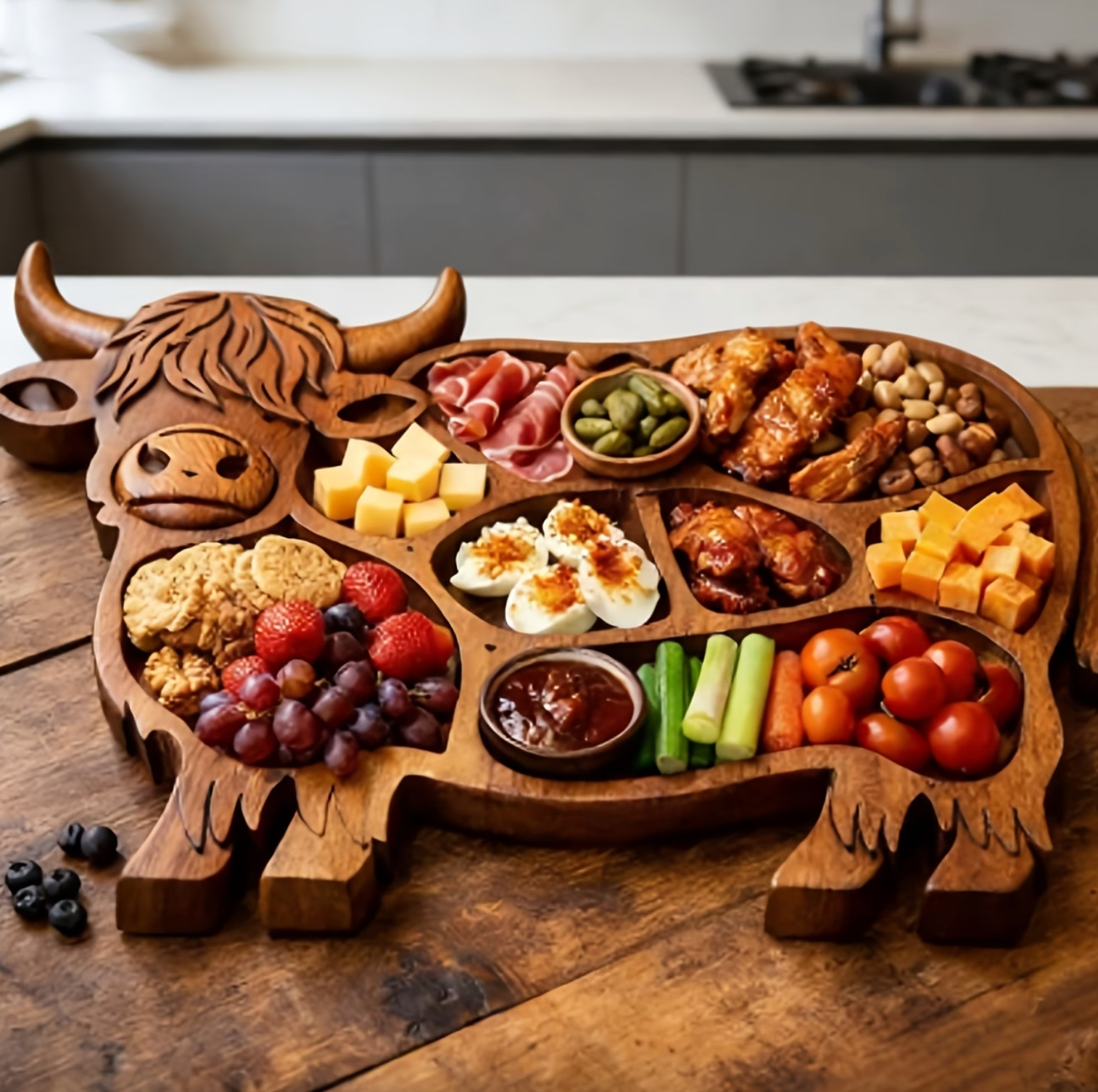 Highland Feast™ - Rustic Cow Charcuterie Board