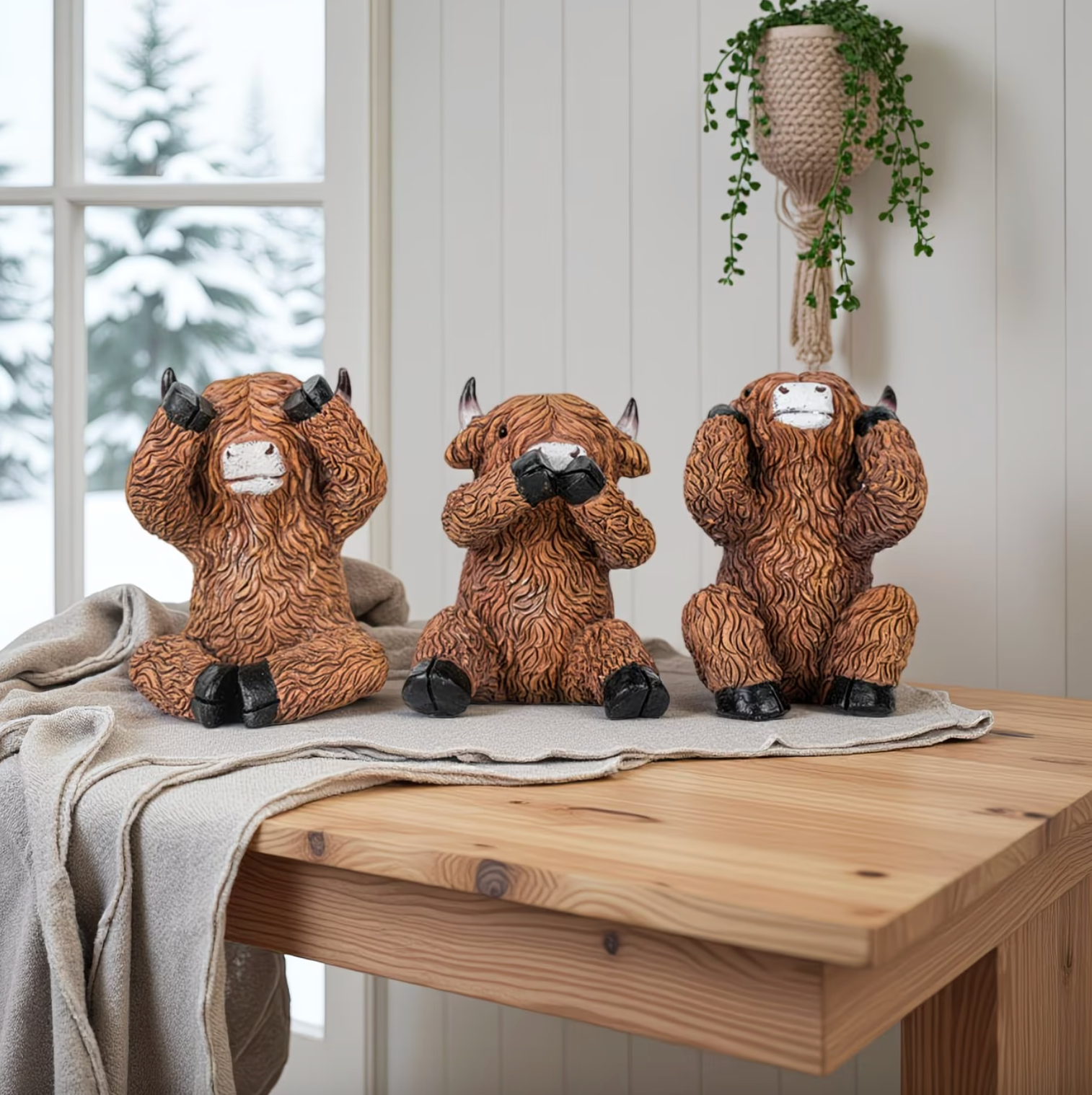 Moo No Evil™ – Adorable Highland Cow Figurine Set