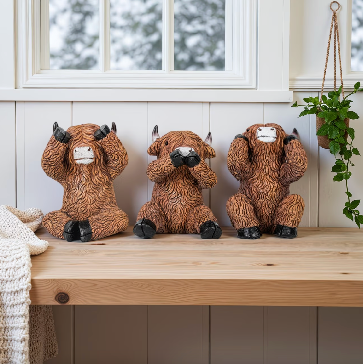Moo No Evil™ – Adorable Highland Cow Figurine Set