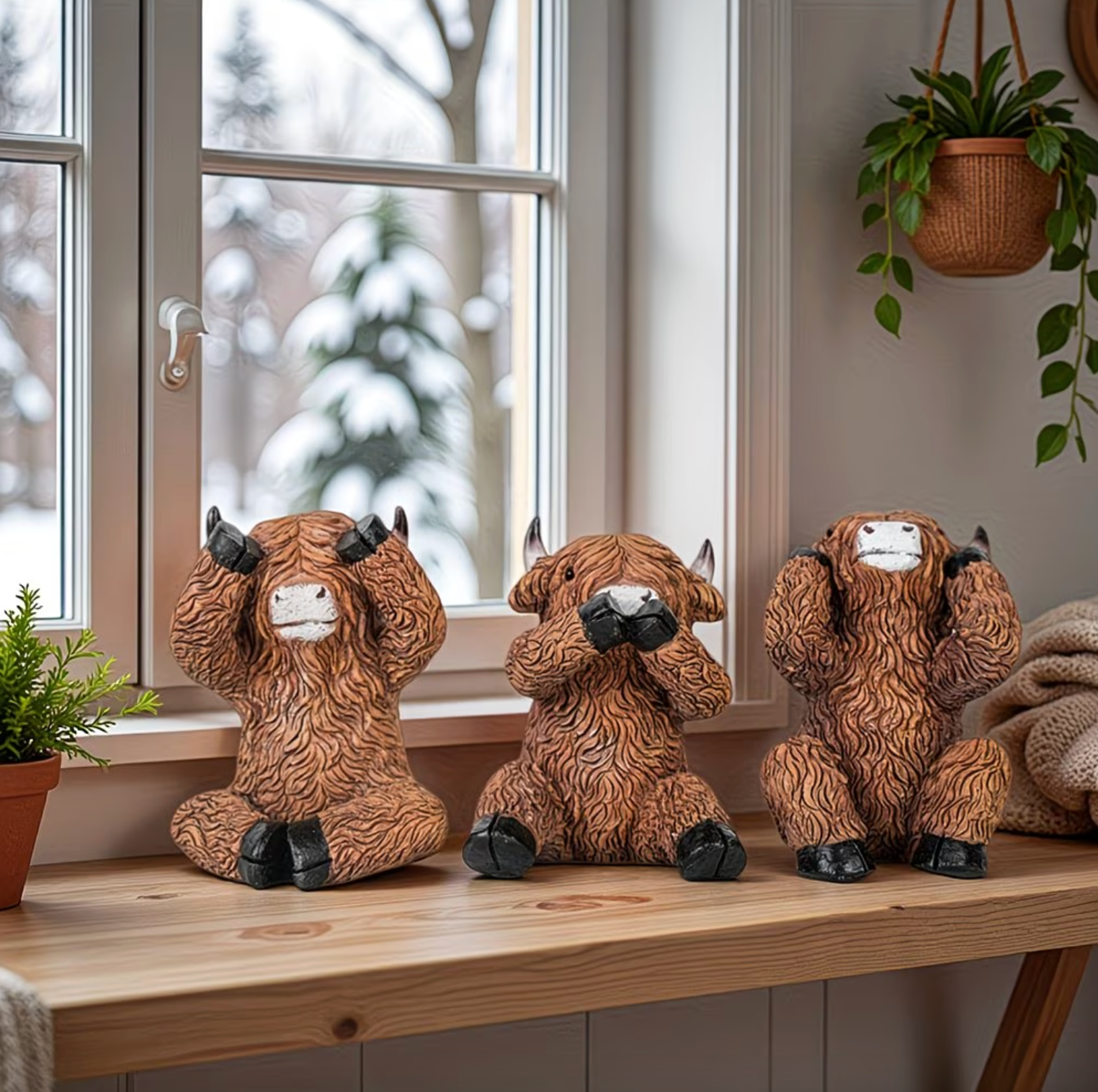 Moo No Evil™ – Adorable Highland Cow Figurine Set
