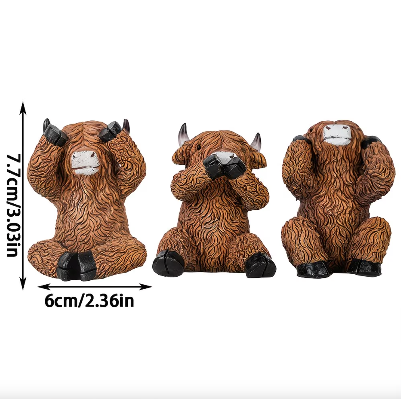 Moo No Evil™ – Adorable Highland Cow Figurine Set