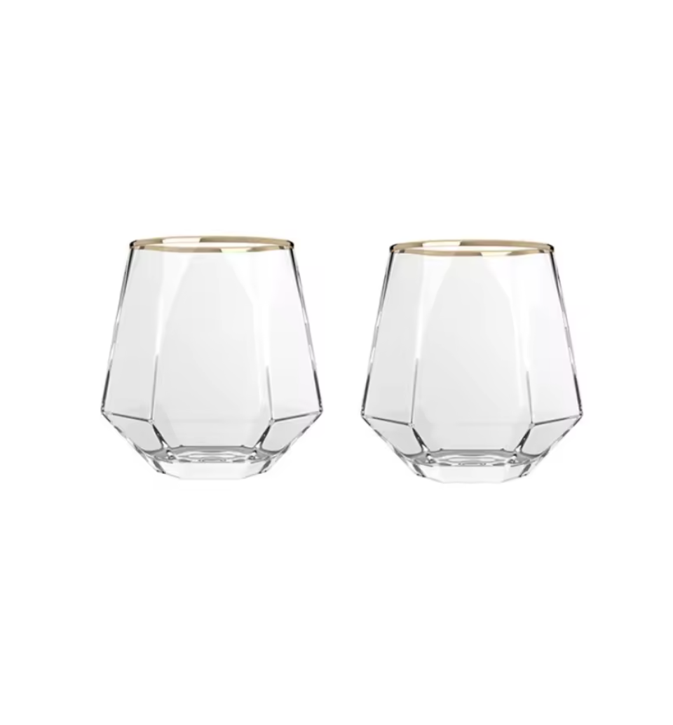Hexagon Cocktail Glasses Gold Rim