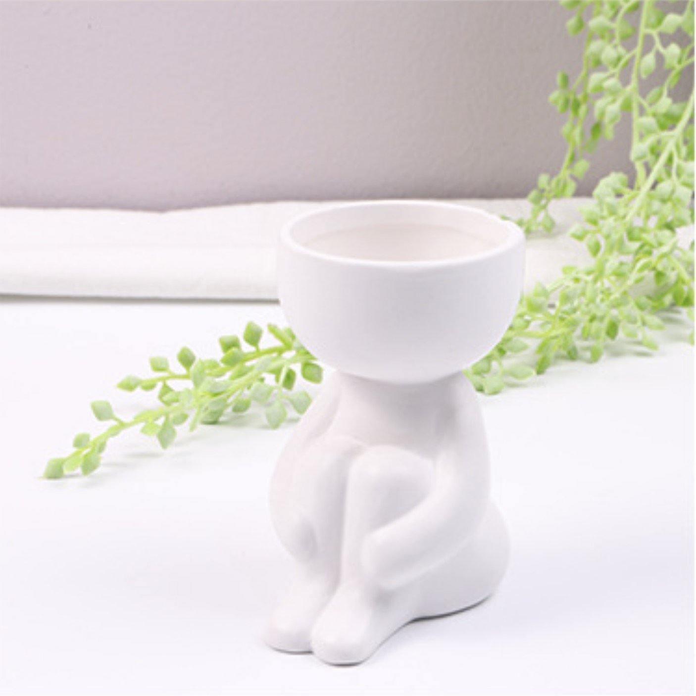 Petite Person Clay Succulent Planter Hugging Knees White