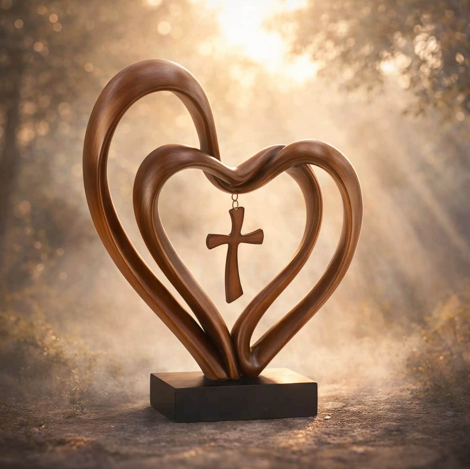 Marriage Takes Three - Entwined Heart & Cross Tabletop Accent