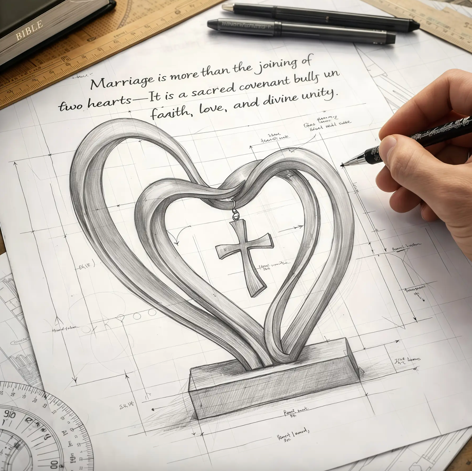 Marriage Takes Three - Entwined Heart & Cross Tabletop Accent