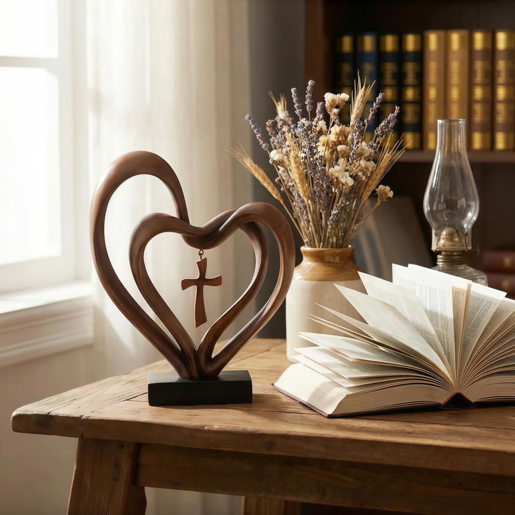 Marriage Takes Three - Entwined Heart & Cross Tabletop Accent