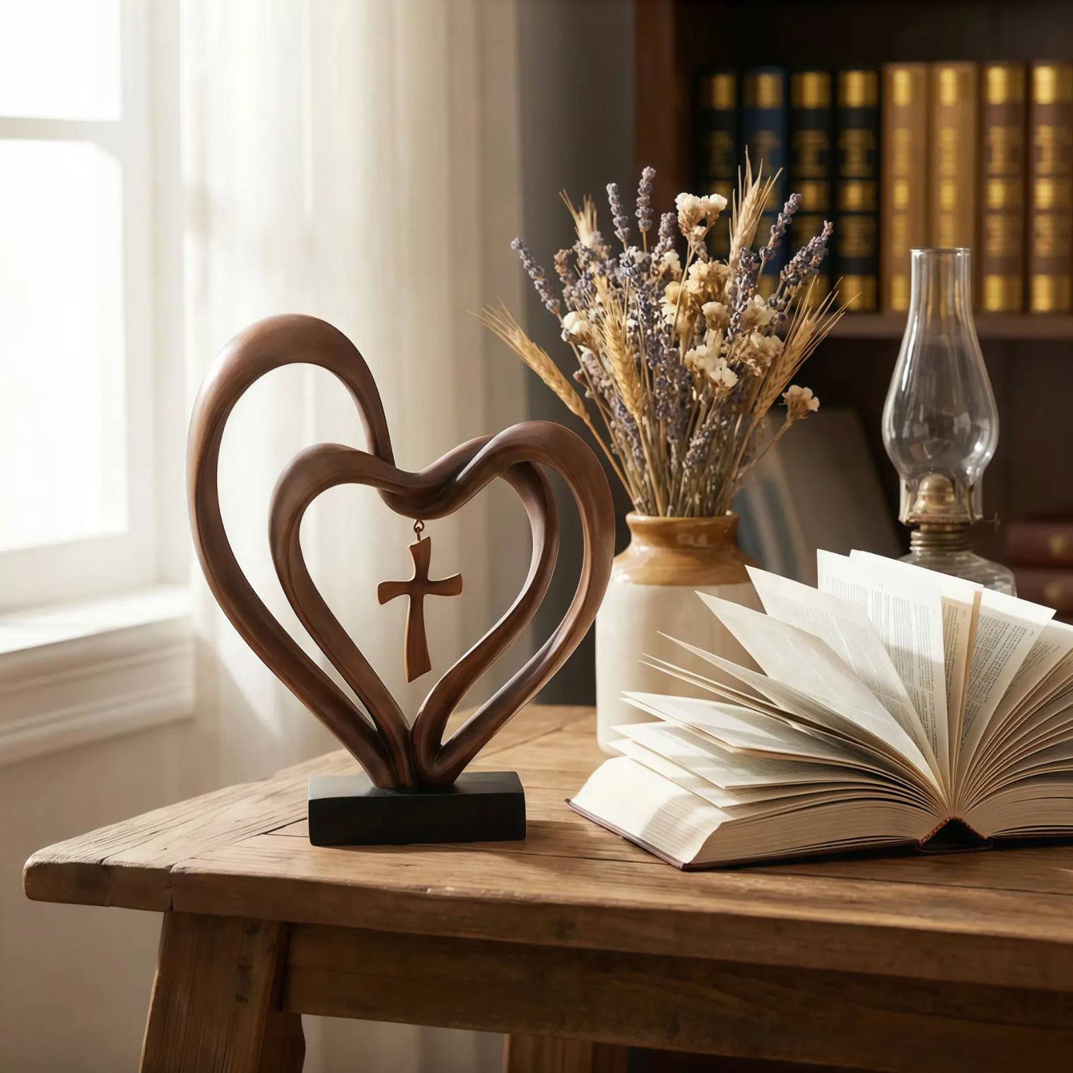 Marriage Takes Three - Entwined Heart & Cross Tabletop Accent