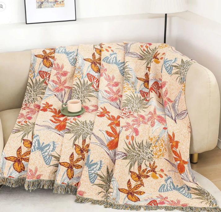 Butterfly Floral Reversible Cotton Blanket