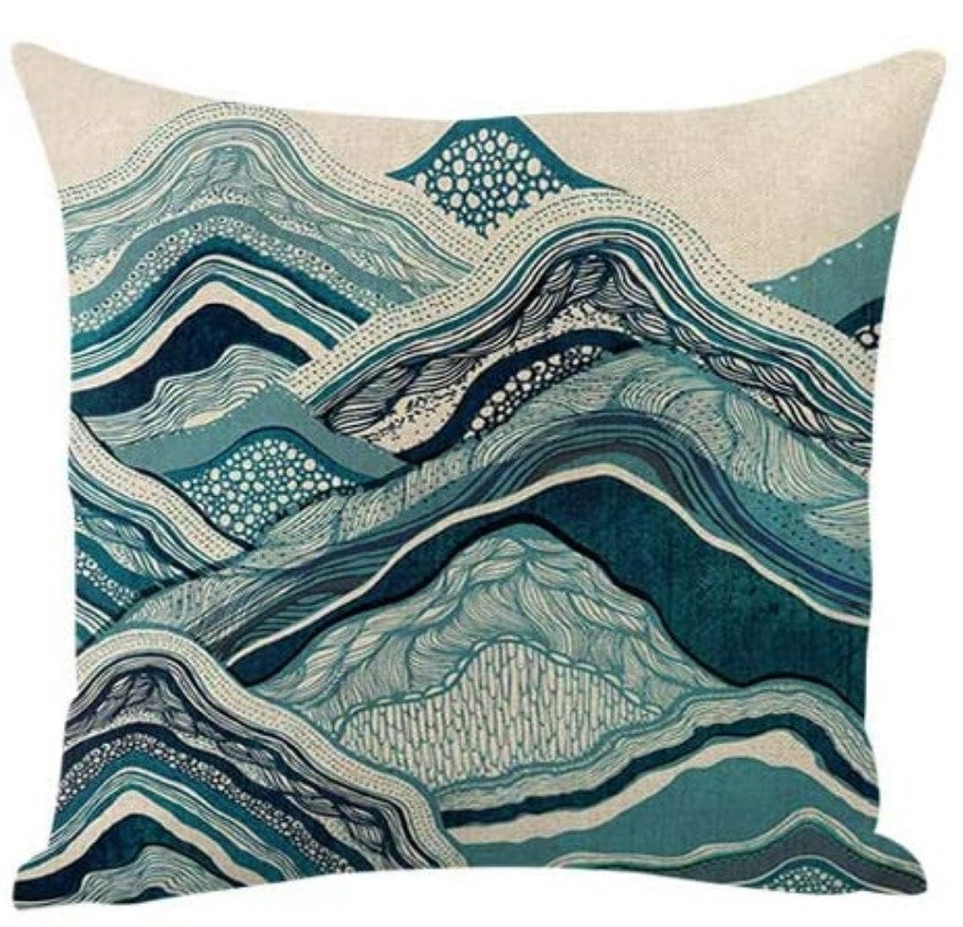 Cerulean Cushion Covers Mountain Ranges